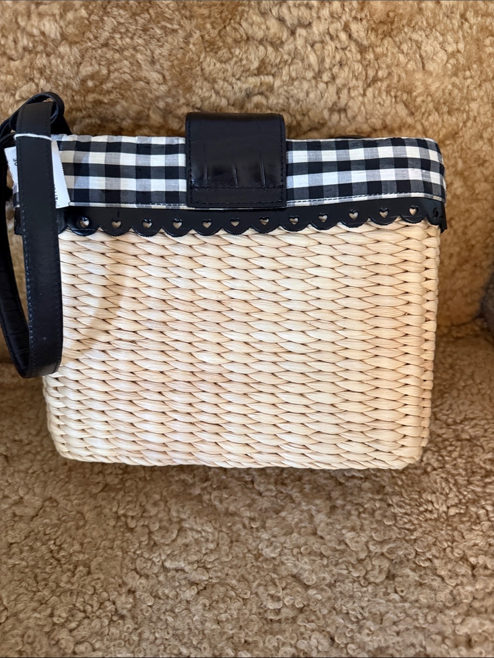 Brighton Black & Natural Woven Gingham Crossbody Bag - Picture 2 of 4